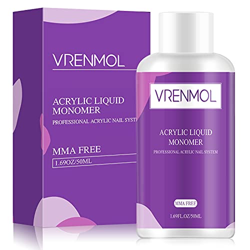 Vrenmol 50ml acrílico líquido monómero - polímero profesional sistema de decoración de uñas acrílicas de mayor capacidad para extensión de uñas en polvo acrílico fórmula no amarillenta, sin MMA