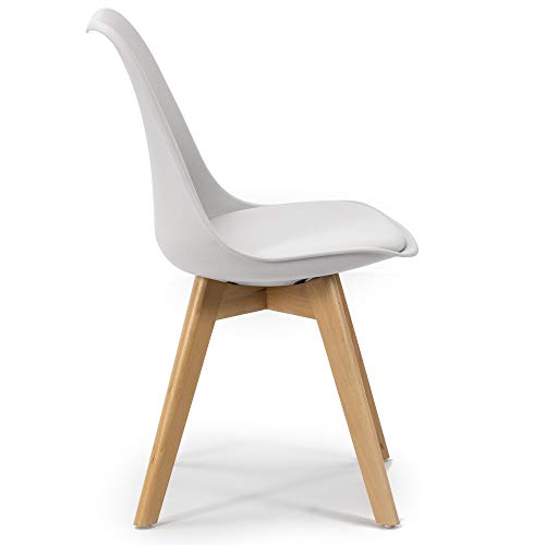 VS Venta-stock Pack 2 sillas Klara Blanco, Pata Madera y Asiento Acolchado, Estilo nórdico