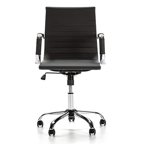 VS Venta-stock Sillón de Oficina Croma reclinable Negro, Piel sintética, Silla ejecutiva con reposabrazos y conjín engrosados, Altura Ajustable, Diseño ergonómico