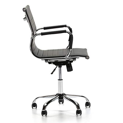 VS Venta-stock Sillón de Oficina Croma reclinable Negro, Piel sintética, Silla ejecutiva con reposabrazos y conjín engrosados, Altura Ajustable, Diseño ergonómico