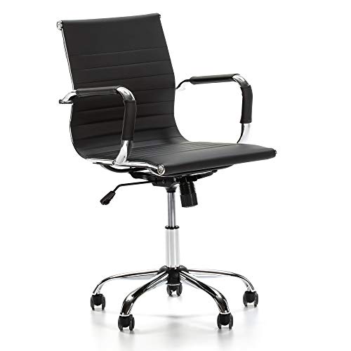 VS Venta-stock Sillón de Oficina Croma reclinable Negro, Piel sintética, Silla ejecutiva con reposabrazos y conjín engrosados, Altura Ajustable, Diseño ergonómico