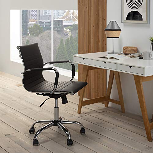 VS Venta-stock Sillón de Oficina Croma reclinable Negro, Piel sintética, Silla ejecutiva con reposabrazos y conjín engrosados, Altura Ajustable, Diseño ergonómico