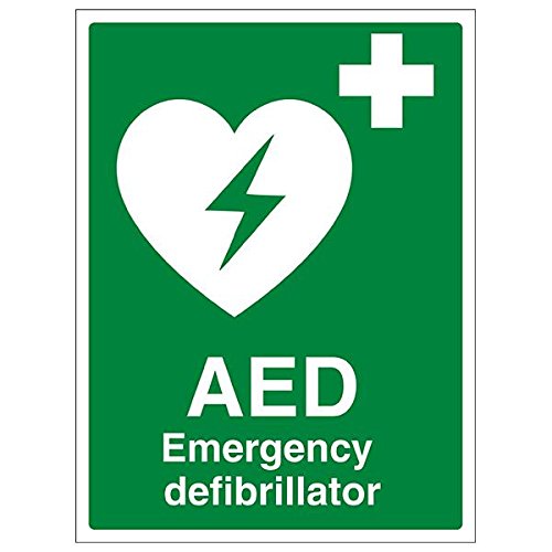 VSafety 31034BC-S'AED - Señal de desfibrilador de emergencia, 300 mm x 400 mm, 3 unidades