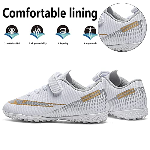 VTASQ Botas de fútbol para niños FG/AG Fútbol Atletismo Zapatos de entrenamiento para adolescentes de interior al aire libre Zapatillas deportivas para niños Unisex Antideslizante Transpirable, White