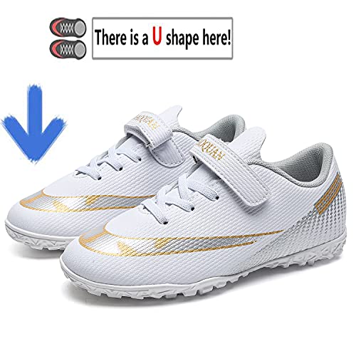 VTASQ Botas de fútbol para niños FG/AG Fútbol Atletismo Zapatos de entrenamiento para adolescentes de interior al aire libre Zapatillas deportivas para niños Unisex Antideslizante Transpirable, White