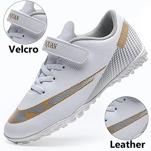 VTASQ Botas de fútbol para niños FG/AG Fútbol Atletismo Zapatos de entrenamiento para adolescentes de interior al aire libre Zapatillas deportivas para niños Unisex Antideslizante Transpirable, White