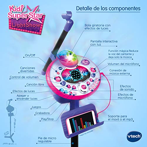 VTech - Kidi SuperStar LightShow, Karaoke electrónico interactivo, Rosa (80-165822)