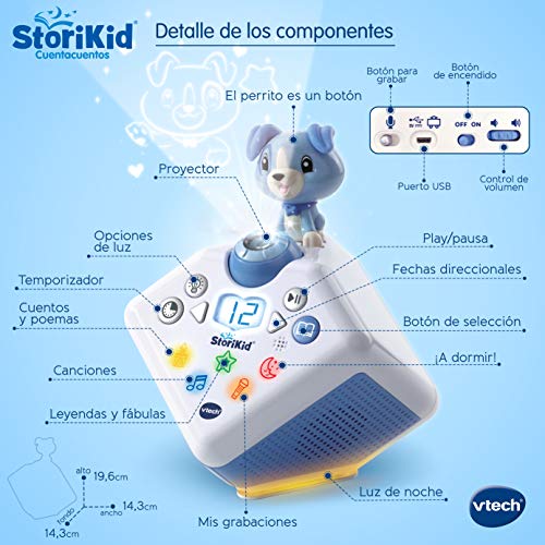 VTech - StoriKid cuentacuentos con proyector, escucha historias, poemas o canciones acompañadas de una proyección, graba tu propia historia, temporizador, luz de noche, color blanco/azul (80-608077)