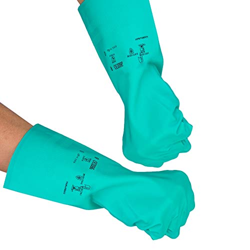 Wandisy Venta loca Guantes resistentes a químicos de nitrilo, guantes de limpieza sin látex resistentes a ácidos fuertes, álcalis, solventes y aceites(#9)