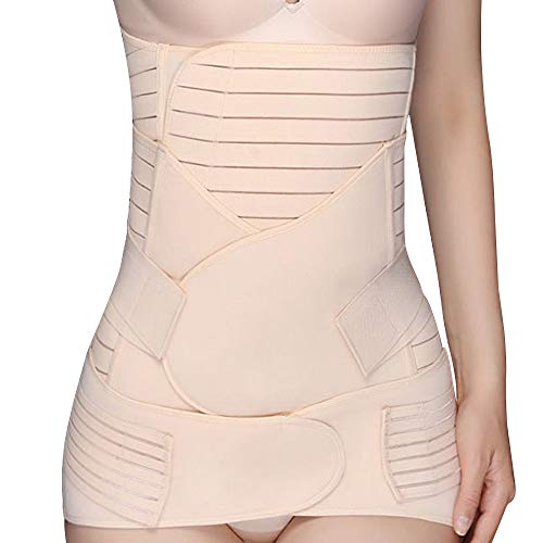 WANYIG Faja Postparto Reductora 3 en 1 Cinturón cómoda de Vientre/Cintura/Pelvis para Mujer y Maternidad Transpirable Elástica (Beige, M)