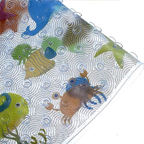 WARRAH Alfombra Antideslizante de Baño para Niños Bebés Seguridad Alfombrilla Antideslizante para Bañera o Ducha con Ventosas,Resistente al Moho,Natural PVC,70 x 40 cm (Criaturas del mar)