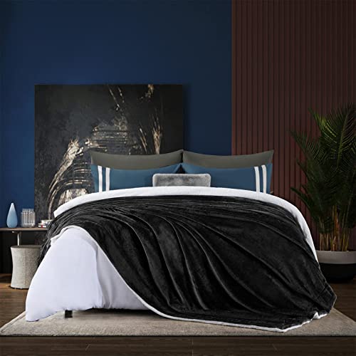 Wavve Manta Sherpa Franela Reversible 130x150 cm, Manta Polar Pequeña para Cama 80, Manta Felpa de Sofá, 100% Microfibra, Suave, Caliente, Transpirable para Invierno (Negro)