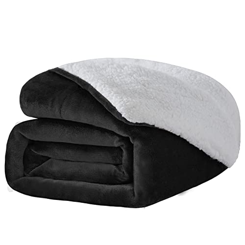 Wavve Manta Sherpa Franela Reversible 130x150 cm, Manta Polar Pequeña para Cama 80, Manta Felpa de Sofá, 100% Microfibra, Suave, Caliente, Transpirable para Invierno (Negro)