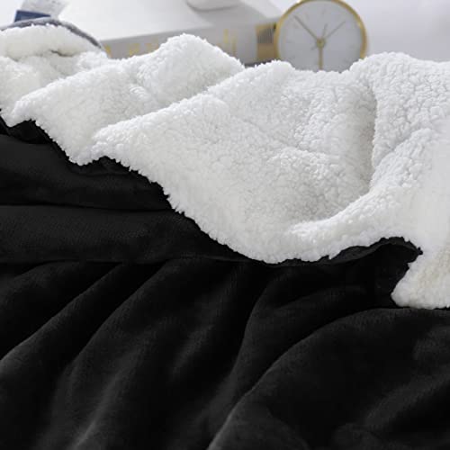 Wavve Manta Sherpa Franela Reversible 130x150 cm, Manta Polar Pequeña para Cama 80, Manta Felpa de Sofá, 100% Microfibra, Suave, Caliente, Transpirable para Invierno (Negro)