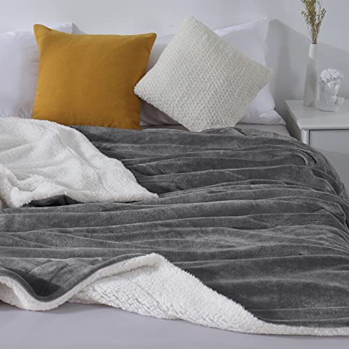 Wavve Manta Sherpa Franela Reversible 270x230 cm, Manta Polar Extra Grande para Cama 180, Manta Borreguito Sofá, Microfibra, Suave, Caliente, Transpirable para Invierno (230x270 cm, Gris)