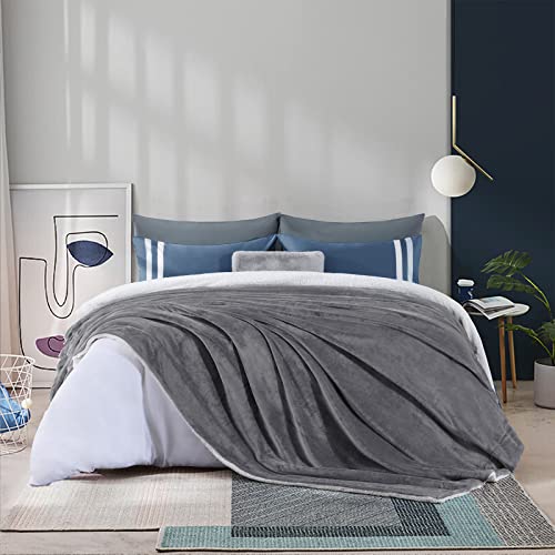 Wavve Manta Sherpa Franela Reversible 270x230 cm, Manta Polar Extra Grande para Cama 180, Manta Borreguito Sofá, Microfibra, Suave, Caliente, Transpirable para Invierno (230x270 cm, Gris)