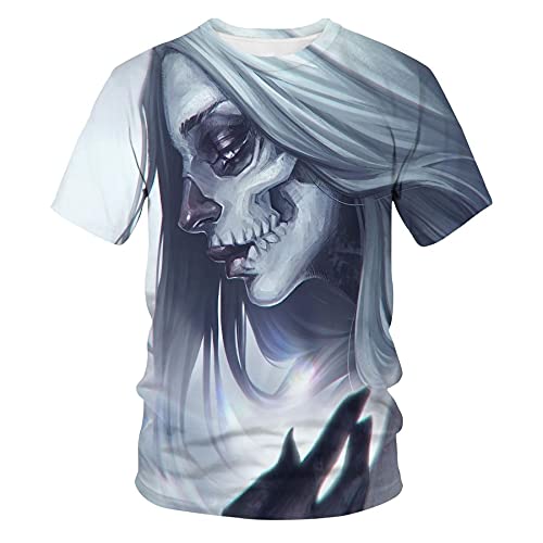 WBYFDC Camiseta Estampada En 3D con Estampado De Calavera Camiseta Holgada De Manga Corta para Hombre con Cuello Redondo Y Cuello Redondo De Gran Tamaño para La Calle