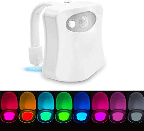 WC luz nocturna, ZSZT LED Luz de Inodoro Luz con Detección de movimiento del sensor automático, 8 Cambio de Color,Funciona con Pilas, para cuartos de baño con niños (Sólo activa en la oscuridad)