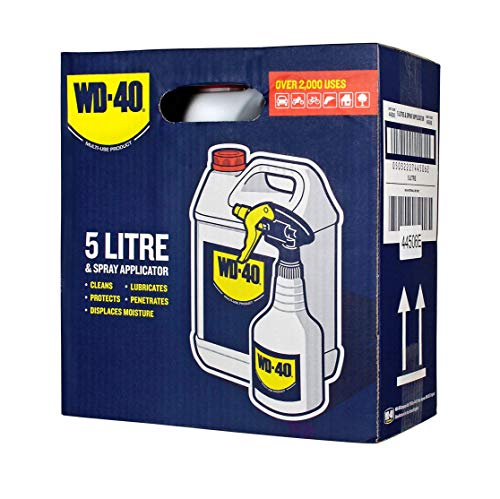 WD-40 Producto Multi-Uso- Garrafa 5L y pulverizador - Lubrica, Afloja, Protege del óxido, Dieléctrico, Limpia metales y plásticos y Desplaza la humedad. Formato para usos intensivos (44506/E)