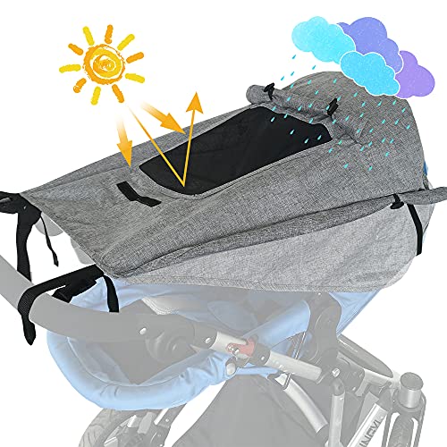 WD&CD Impermeable Funda para Cochecito de Bebé, Toldo Oscuro Universal para Bebés Cochecitos- Parasol Ajustable con Protección UV 50+, Gris