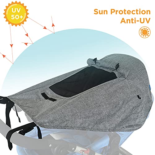 WD&CD Impermeable Funda para Cochecito de Bebé, Toldo Oscuro Universal para Bebés Cochecitos- Parasol Ajustable con Protección UV 50+, Gris