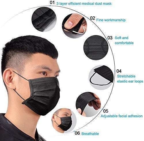 Wean 100 piezas funda protectora negro, gancho para la oreja transpirable, 4 capas, protege la boca, adecuada para actividades al aire libre exteriores e interiores, escuela, parques, unisexo