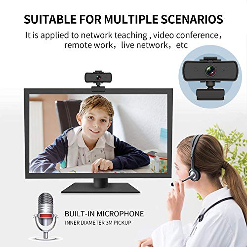 Webcam 2K, Full HD 4 Millones Pixel Webcam pc con Micrófono Incorporado y Cubierta de Privacidad, Enfoque Automático, USB 2.0 Plug and Play, Webcam Camara para Videollamadas, Estudio, Conferencia