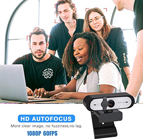 Webcam 60FPS, 1080P FHD Cámara Web para PC con Enfoque automático con micrófono Dual, USB Webcam con corrección automática de luz para Skype, Video Chat