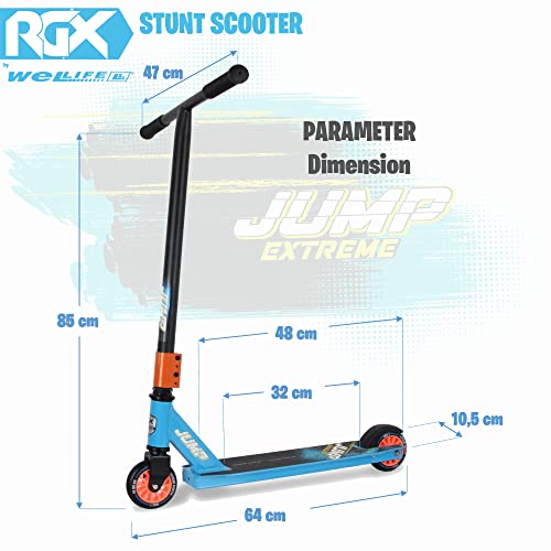 WeLLIFE Patinete Freestyle Acrobático Jump Extreme Stunt Scooter para niños y niñas de aluminio con plataforma reforzada rueda 100 mm rodamientos ABEC 7 (azul)