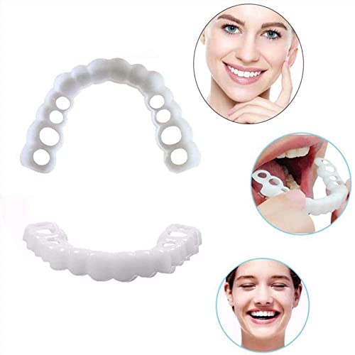 Welling Hombres y Mujeres Dentaduras postizas Carillas Dientes, Dientes cosméticos, Carillas instantáneas Silicona Dental Blanqueamiento Dental Prótesis Temporal Dientes,Upper Teeth + Lower Teeth