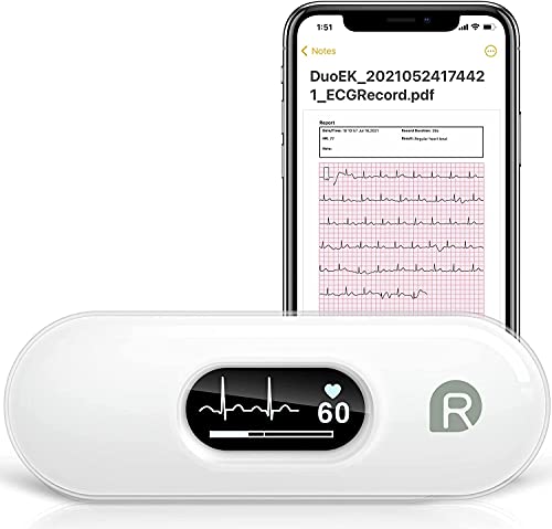 Wellue DuoEK-S Monitor Personal de ECG, Monitores Cardíacos Portátiles Inalámbricos Bluetooth con Pantalla OLED de 0,96 Pulgadas, Monitoreo de 30s-5min, APP para iOS y Android