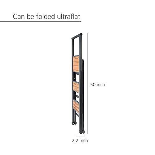 WENKO Escalera plegable en diseño de aluminio 3 peldaños negro - Escalera doméstica antideslizante, escalera de tijera de seguridad, Aluminio recubierto, 44 x 127 x 5.5 cm, Negro