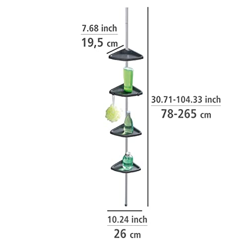 Wenko Esquinero Telescópico para La Ducha con 4 Repisas, Aluminio, Plata, 19.5x26x265 cm