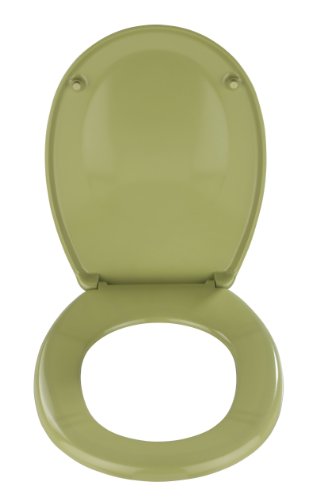 WENKO Tapa de WC Bergamo musgo verde - antibacteriano, sujeción de acero inox, Duroplast, 35 x 44.4 cm, Verde musgo