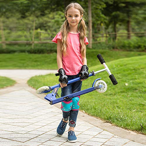 WeSkate Patinete Plegable 2 Ruedas para Niños de 4 a 10 Años Scooter Ajustable en 3 Niveles para Niñas y Niños, Carga Máxima de 50 kg (Azul)