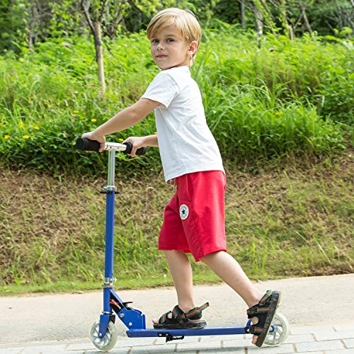 WeSkate Patinete Plegable 2 Ruedas para Niños de 4 a 10 Años Scooter Ajustable en 3 Niveles para Niñas y Niños, Carga Máxima de 50 kg (Azul)