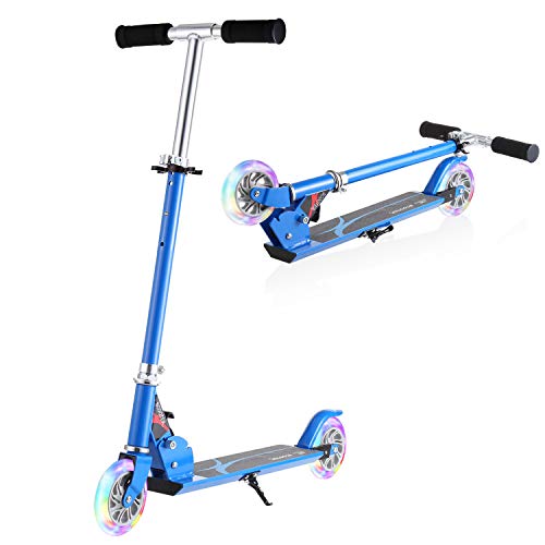 WeSkate Patinete Plegable 2 Ruedas para Niños de 4 a 10 Años Scooter Ajustable en 3 Niveles para Niñas y Niños, Carga Máxima de 50 kg (Azul)