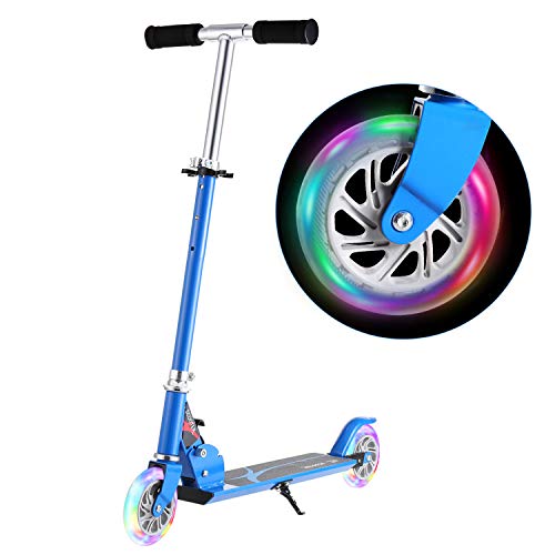 WeSkate Patinete Plegable 2 Ruedas para Niños de 4 a 10 Años Scooter Ajustable en 3 Niveles para Niñas y Niños, Carga Máxima de 50 kg (Azul)