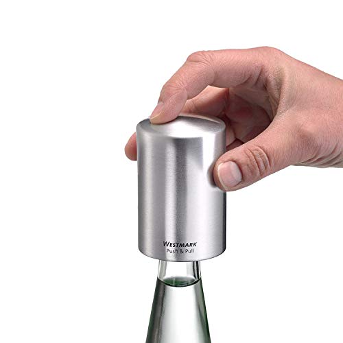 Westmark Abrebotellas automático/elevador de tapas, Para abrir botellas con tapa tipo chapa, Aluminio satinado, Push&Pull, Plateado, 5.3 x 5.3 x 8 cm