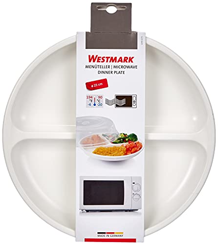 Westmark Plato de menú para microondas, 3 áreas separadas, diámetro 25 cm, Plástico, Color blanco, 22402270