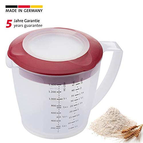 Westmark Vaso mezclador/medidor con protector contra salpicaduras, Tapa y pico, Plástico, Capacidad 1.4 litros, Helena, Transparente/rojo, 3105227R