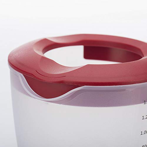 Westmark Vaso mezclador/medidor con protector contra salpicaduras, Tapa y pico, Plástico, Capacidad 1.4 litros, Helena, Transparente/rojo, 3105227R