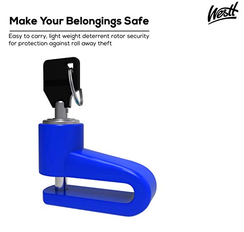 Westt Lock - Candado Moto, candado Bicicleta, candado Patinete electrico antirrobo con Cerradura Seguridad para Disco de Freno en Moto, Bicicleta, Scooter, Quad y Bici- Azul - Blue