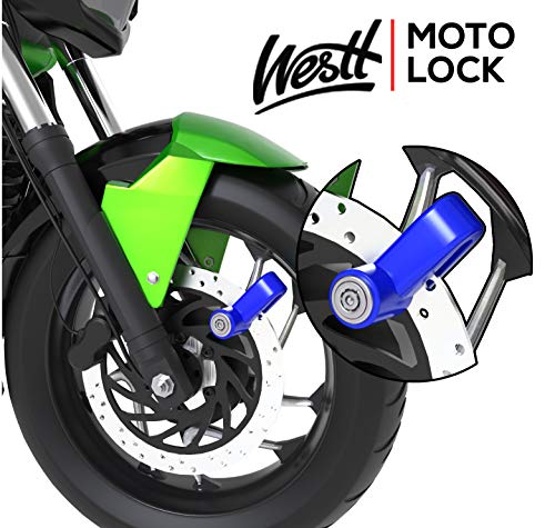 Westt Lock - Candado Moto, candado Bicicleta, candado Patinete electrico antirrobo con Cerradura Seguridad para Disco de Freno en Moto, Bicicleta, Scooter, Quad y Bici- Azul - Blue