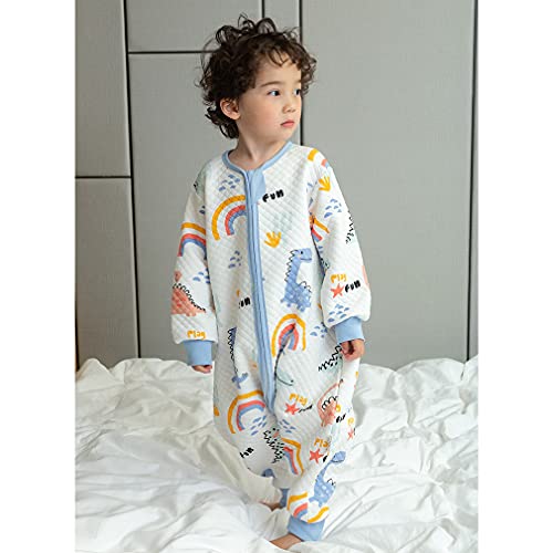 wetry Saco de Dormir con Pies para Bebé,Cómodo Manga Larga Algodón Pijama Manta Niño Niña Unisex,Dinosaurio Arcoiris (80-100 CM)