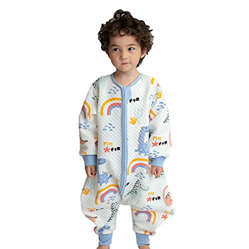 wetry Saco de Dormir con Pies para Bebé,Cómodo Manga Larga Algodón Pijama Manta Niño Niña Unisex,Dinosaurio Arcoiris (80-100 CM)