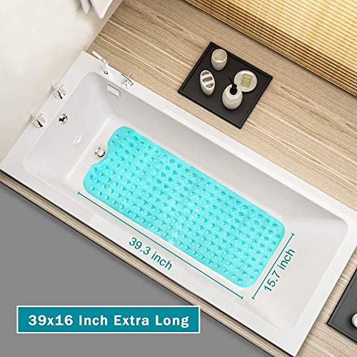 WIMAHA Esteras de bañera Antideslizantes Estera de Tina Extra Larga Máquina de Ducha Lavable para baño Antibacterial Resistente al Moho, 39L x 16W Teal Bath Mat