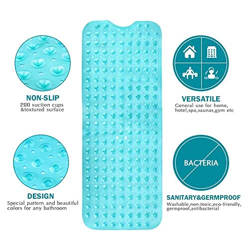 WIMAHA Esteras de bañera Antideslizantes Estera de Tina Extra Larga Máquina de Ducha Lavable para baño Antibacterial Resistente al Moho, 39L x 16W Teal Bath Mat