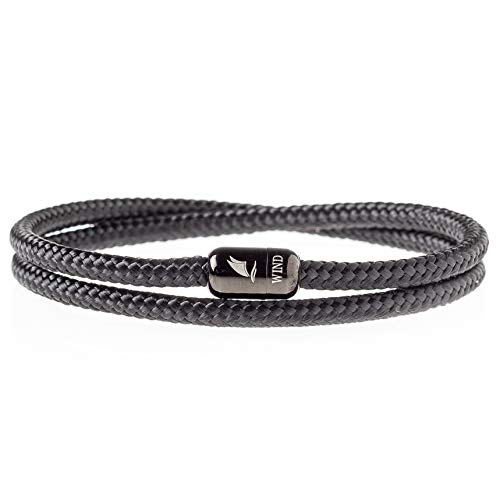 Wind Passion Pulsera Negra Magnética de Cuerda Trenzada Nautica para Hombre y Mujer, Tall Large