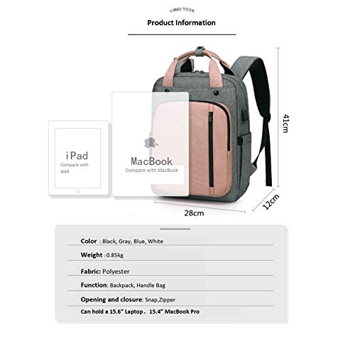 WindTook Mochilas Portatil para Mujer Mochila Ordenador Portatil 15.6 Pulgadas Multifuncional Bolso Mujer Impermeable con Puerto USB de la Vida Diaria Trabajo Viaja Gris y Rosa